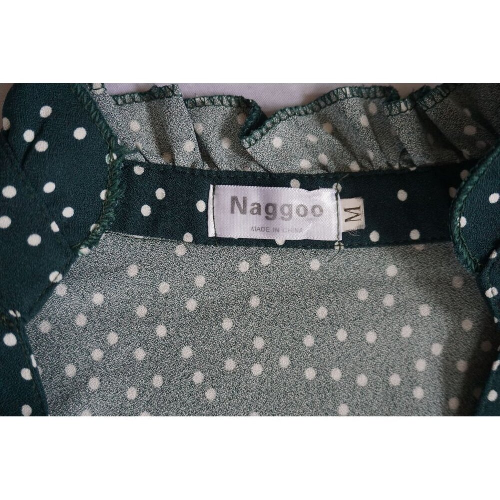 Naggoo Women's Green Polka Dot Ruffle Dress - Size M - Picture 3 of 5